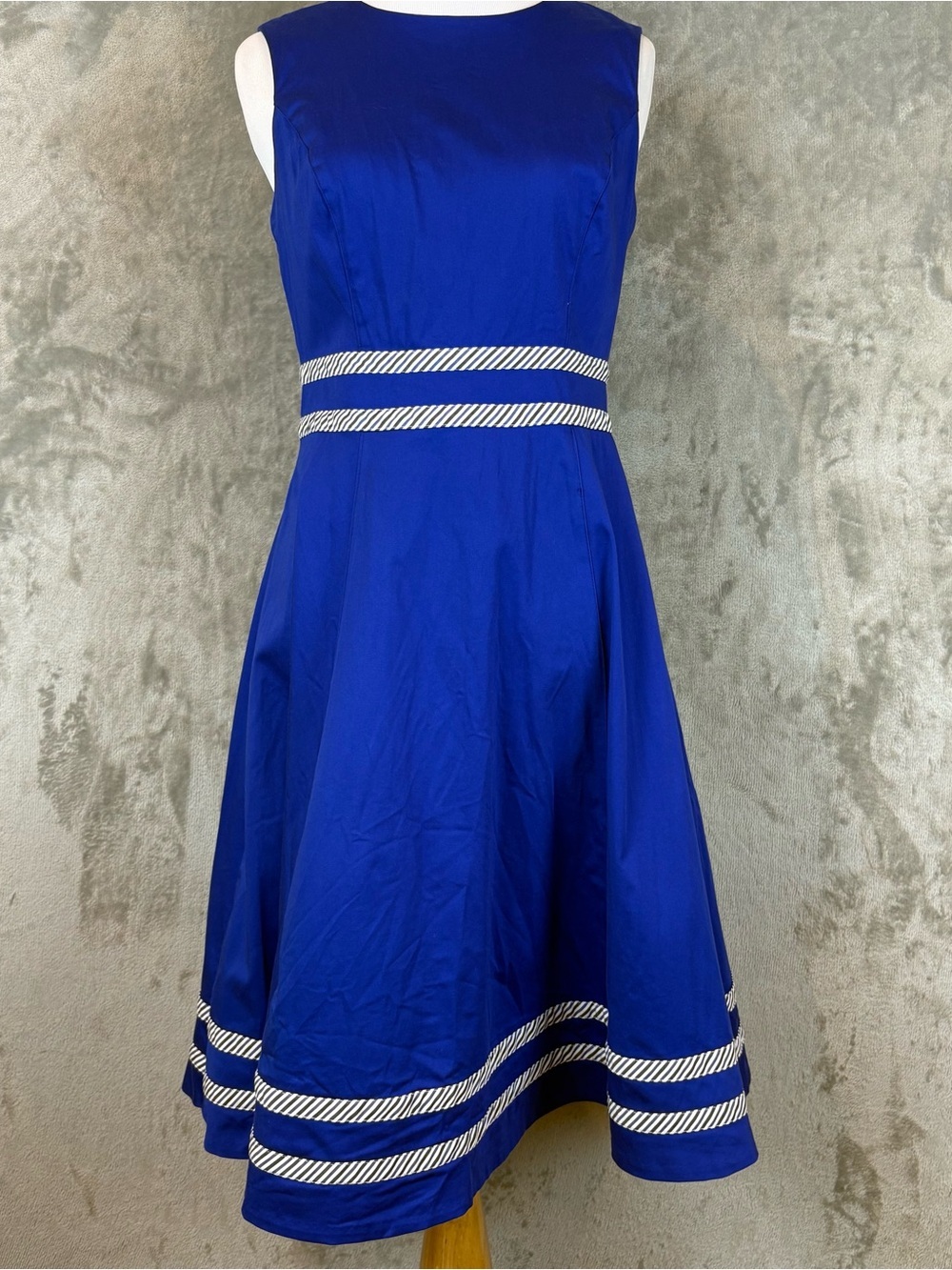 Calvin Klein Royal Blue Sleeveless A-Line Dress w/ Pinstripe Trim Wmn’s 2